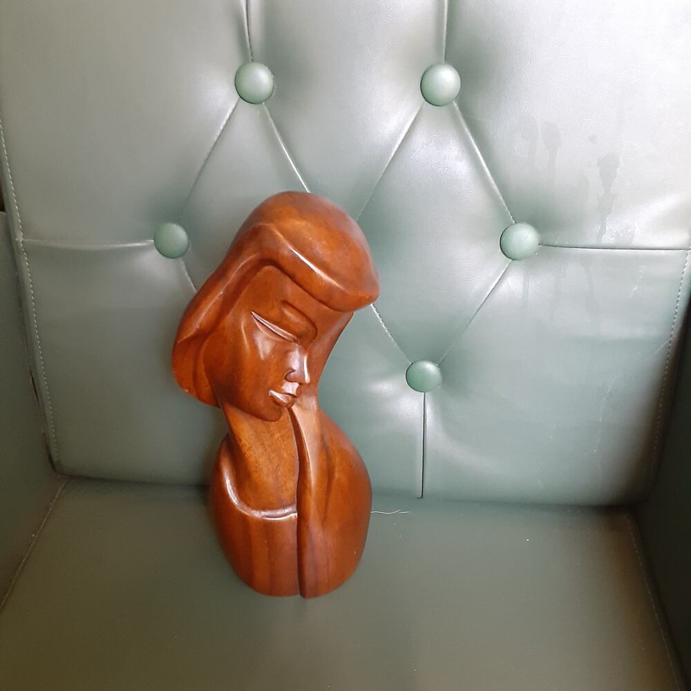 Vintage MCM hand Carved Wooden Madonna Art Deco
